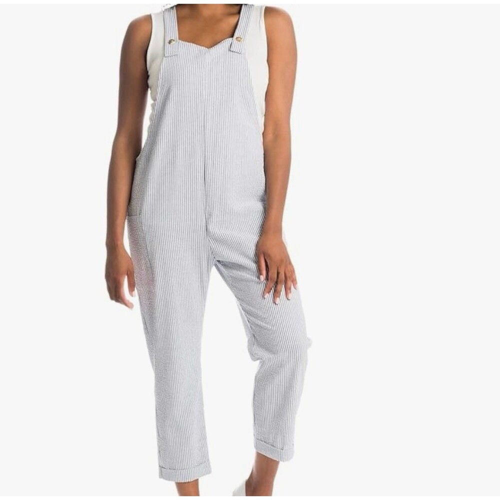 Pinstriped coastal jumpsuit overalls
